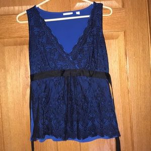 Blue Top with Black Lace